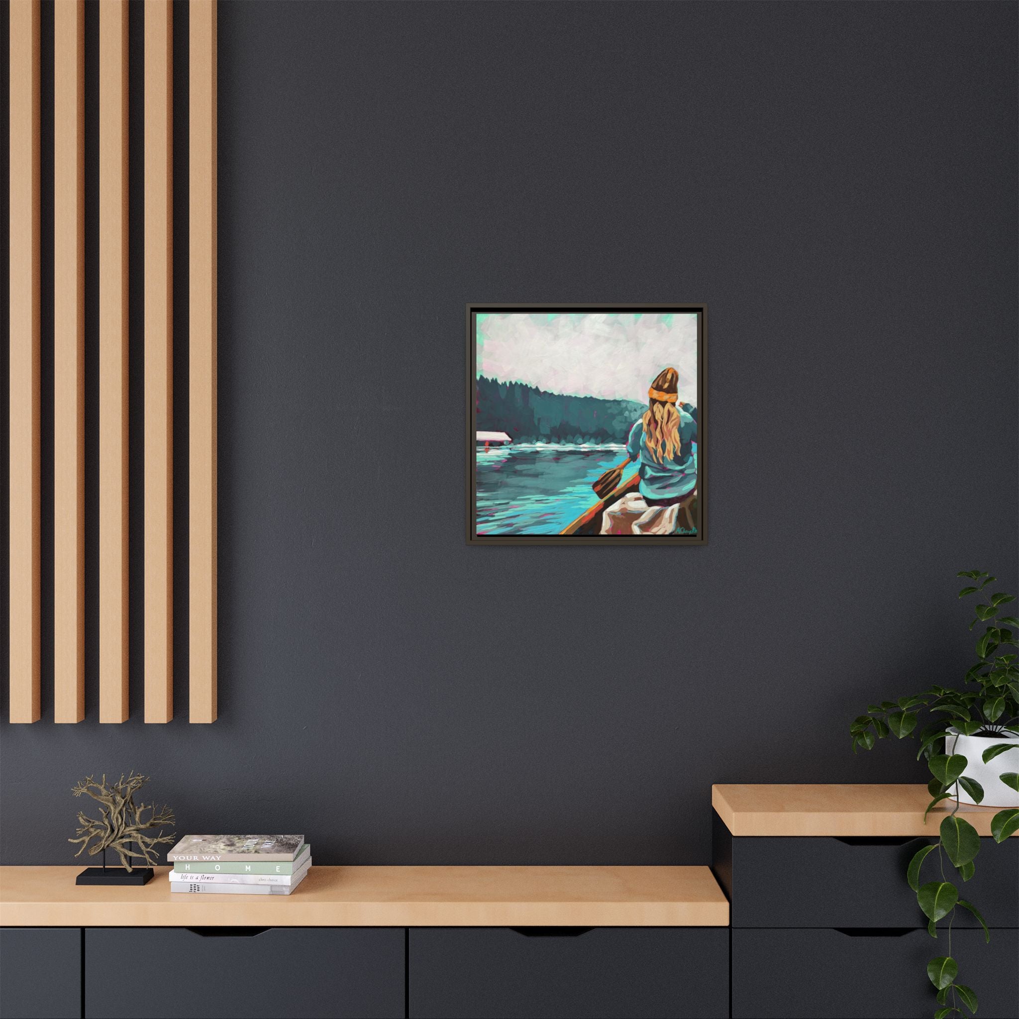The Paddler Framed Canvas Print (20"x20")