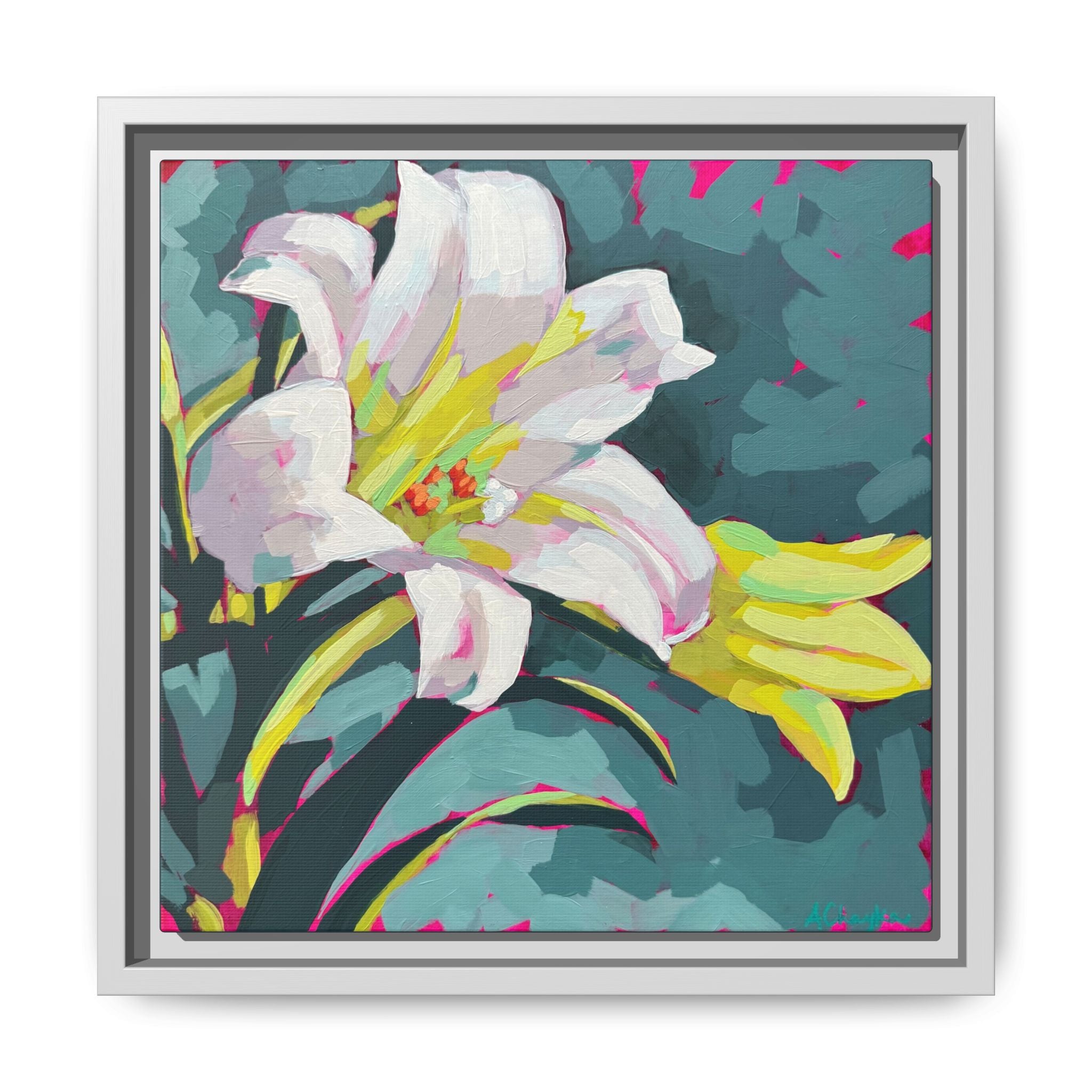 White Lily Framed Canvas Print (12"x12")