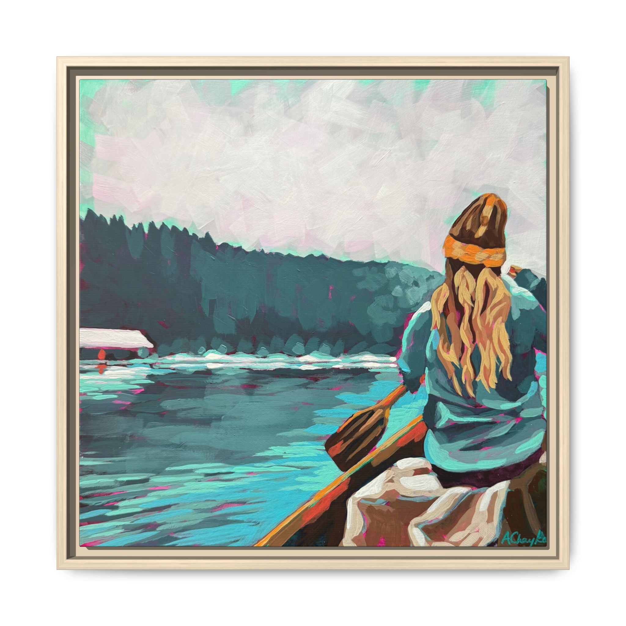 The Paddler Framed Canvas Print (20"x20")