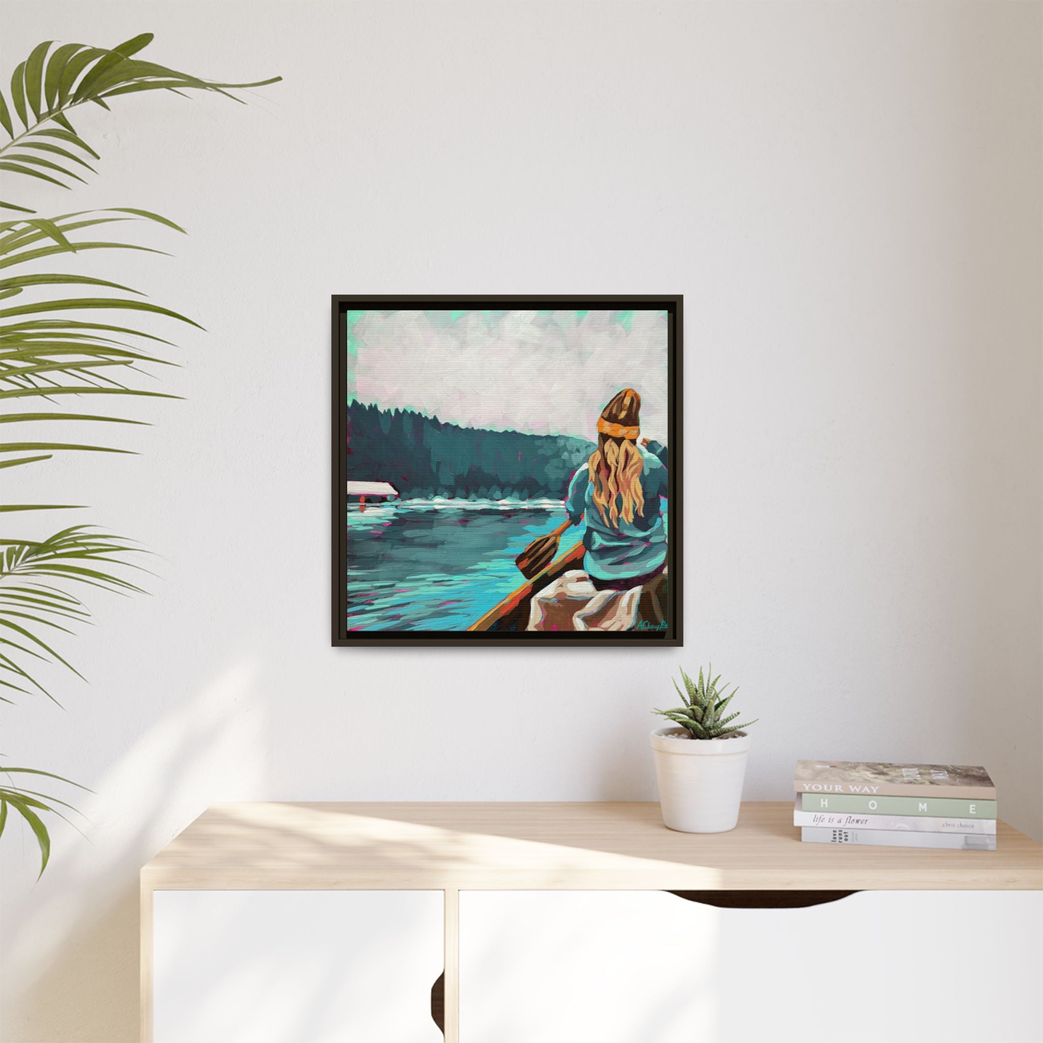The Paddler Framed Canvas Print (20"x20")