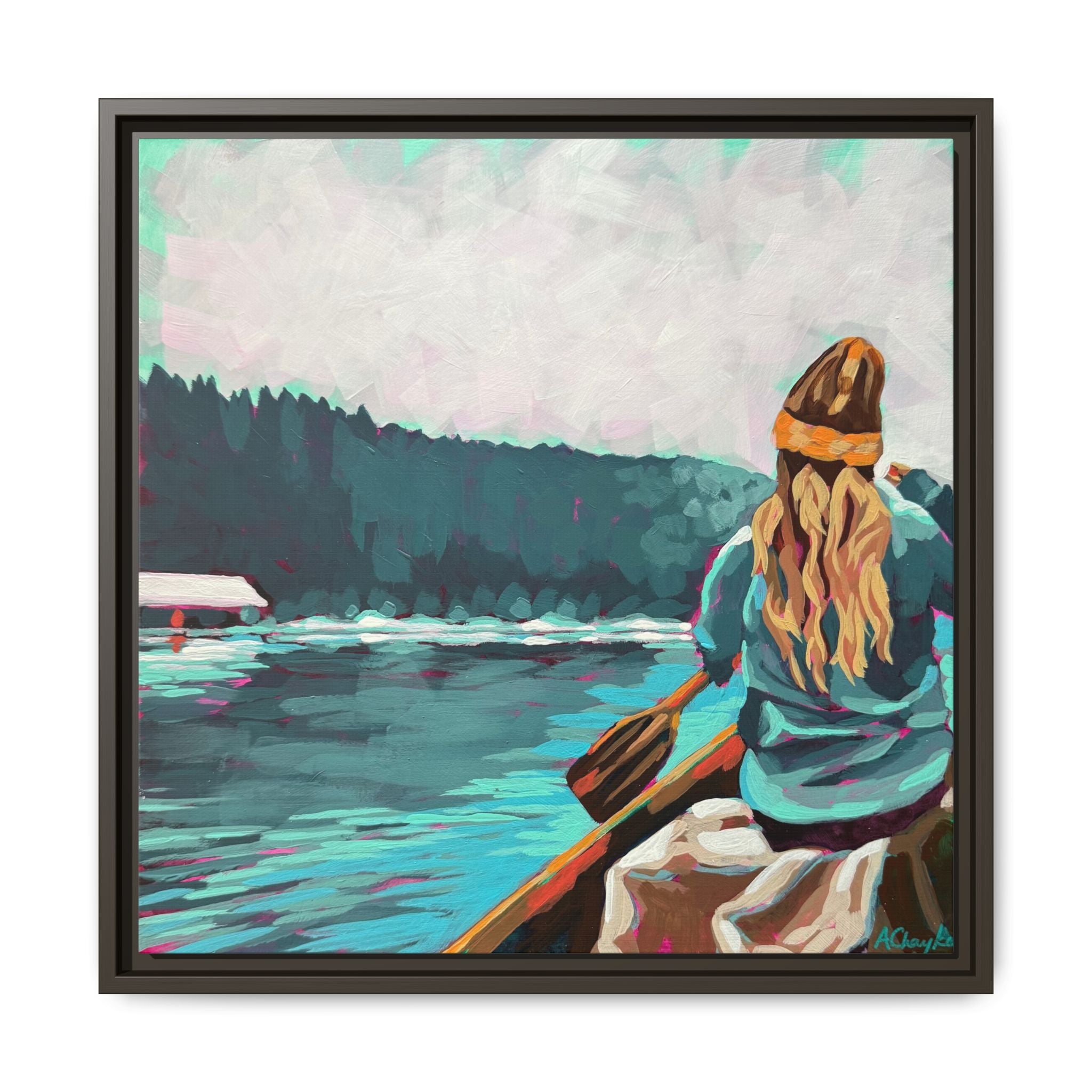 The Paddler Framed Canvas Print (20"x20")