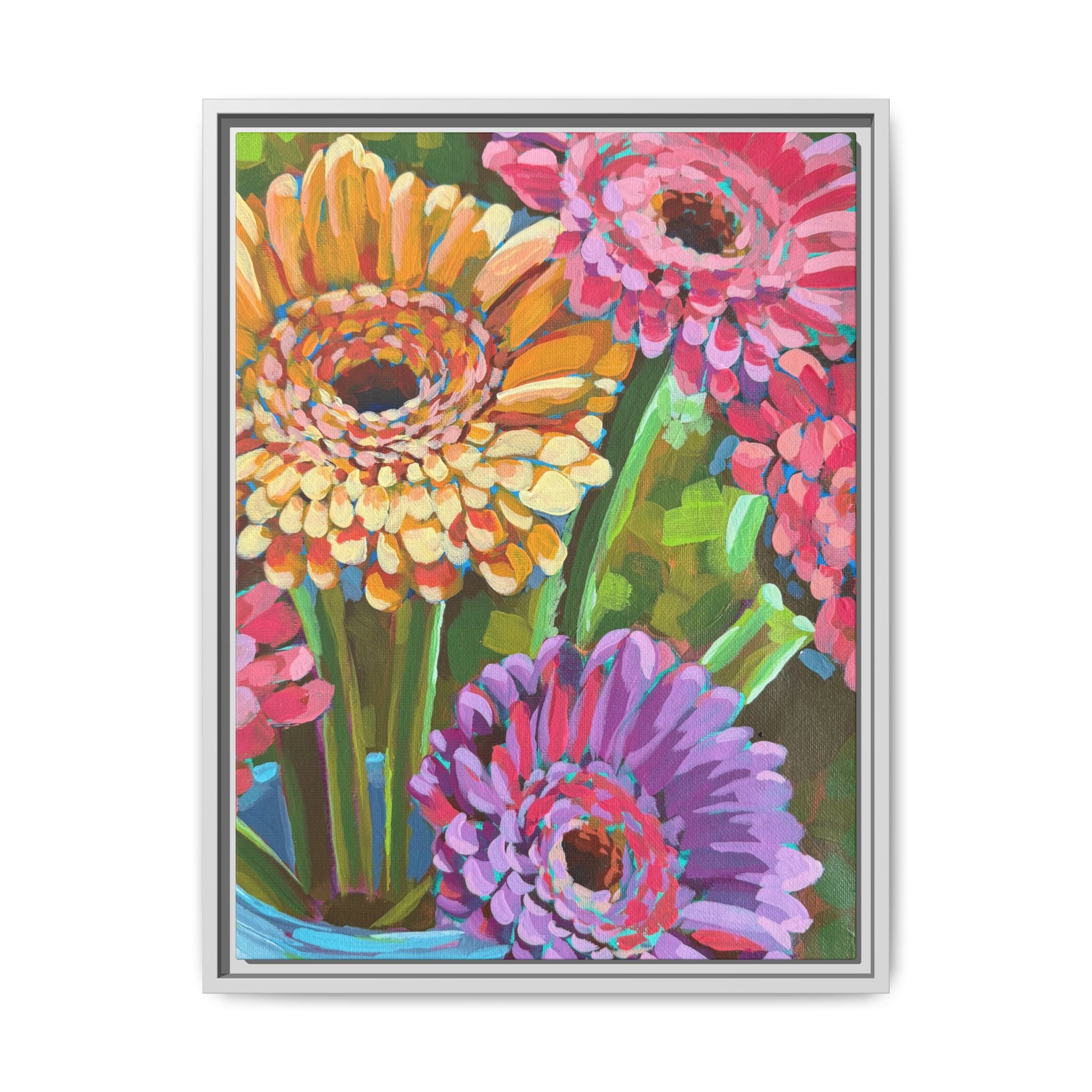 Gerbera Bouquet Framed Canvas Print (18"x24")